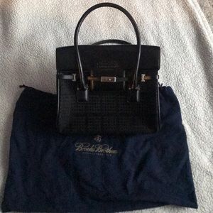 Brooks Brothers Black Leather and fabric satchel